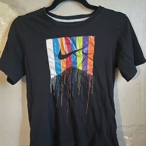 Nike Black Tee with Vibrant Striped Logo